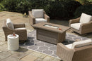 Beachcroft Beachcroft Fire Pit Table with Four Nuvella Swivel Lounge Chairs - Furniture Now (CA)