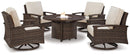 Paradise Trail Paradise Trail Fire Pit Table with 4 Nuvella Swivel Lounge Chairs - Furniture Now (CA)
