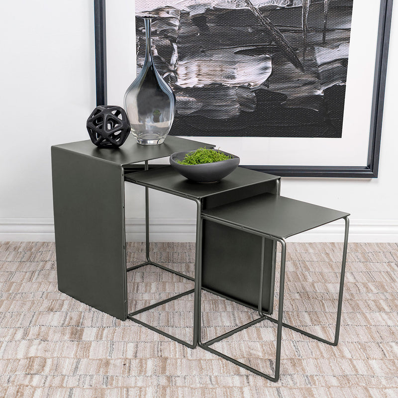 Imez 3-piece Rectangular Metal Nesting Table Grey - Furniture Now (CA)