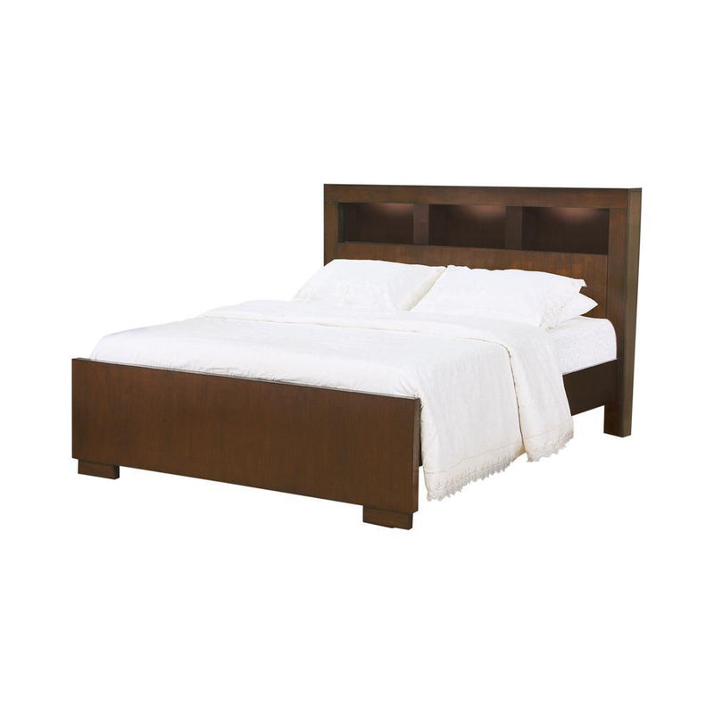 Jessica California King, E.king, & Queen Bed with Storage Headboard Cappuccino - Furniture Now (CA)