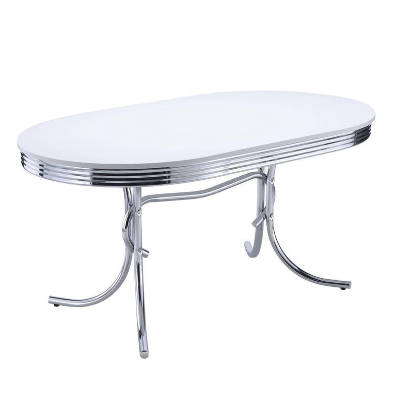 Retro Oval Dining Table Glossy White and Chrome - Furniture Now (CA)