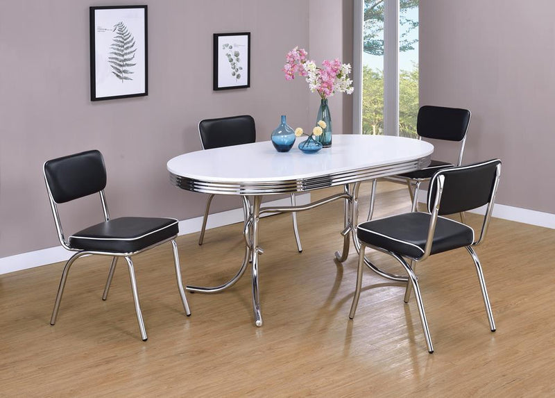 Retro Oval Dining Table Glossy White and Chrome - Furniture Now (CA)