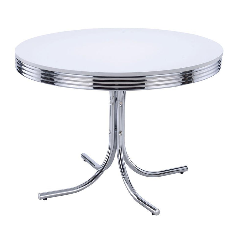 Retro Round Dining Table Glossy White and Chrome - Furniture Now (CA)