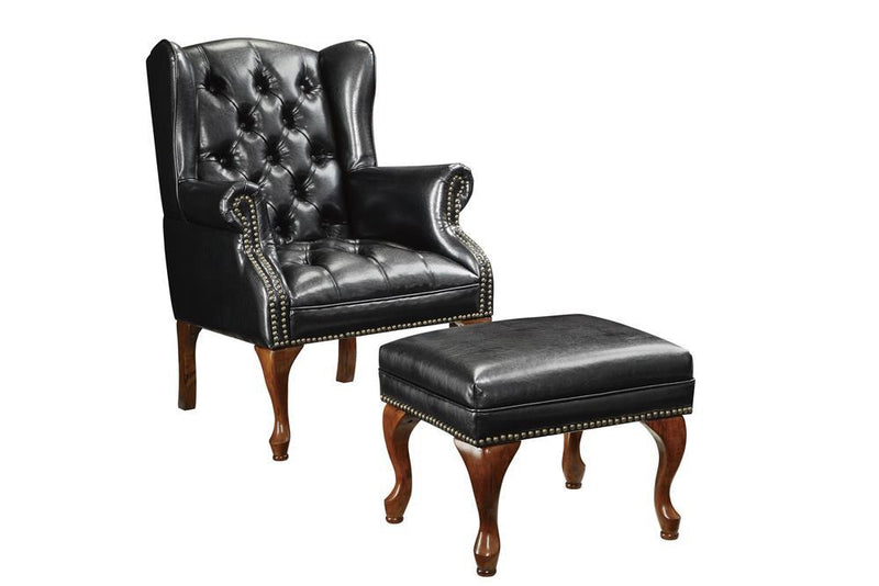 Roberts Button Tufted Back Accent Chair with Ottoman Black and Espresso - Furniture Now (CA)