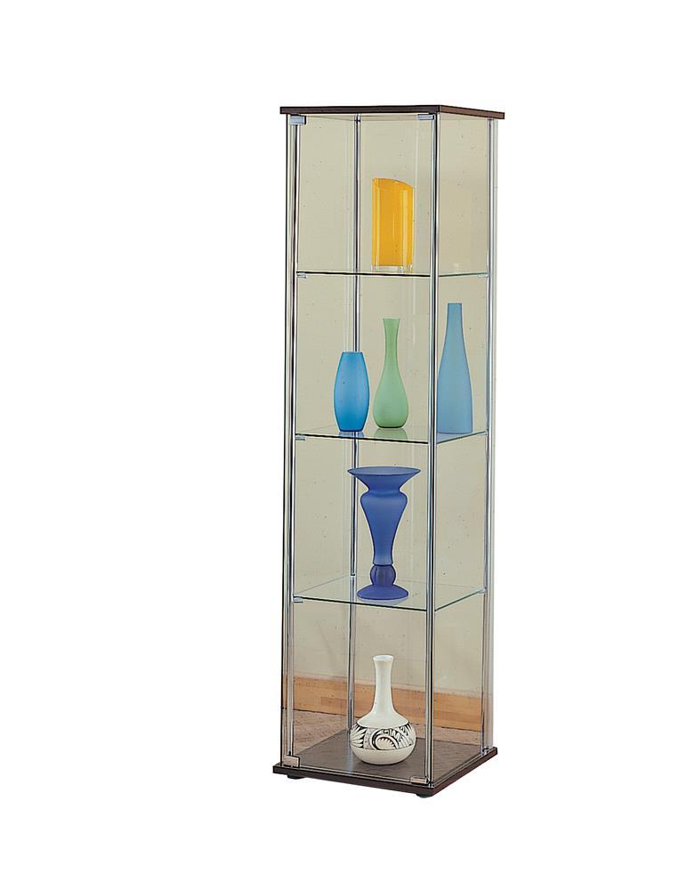 Bellatrix Rectangular 4-shelf Curio Cabinet Cappuccino and Clear - Furniture Now (CA)