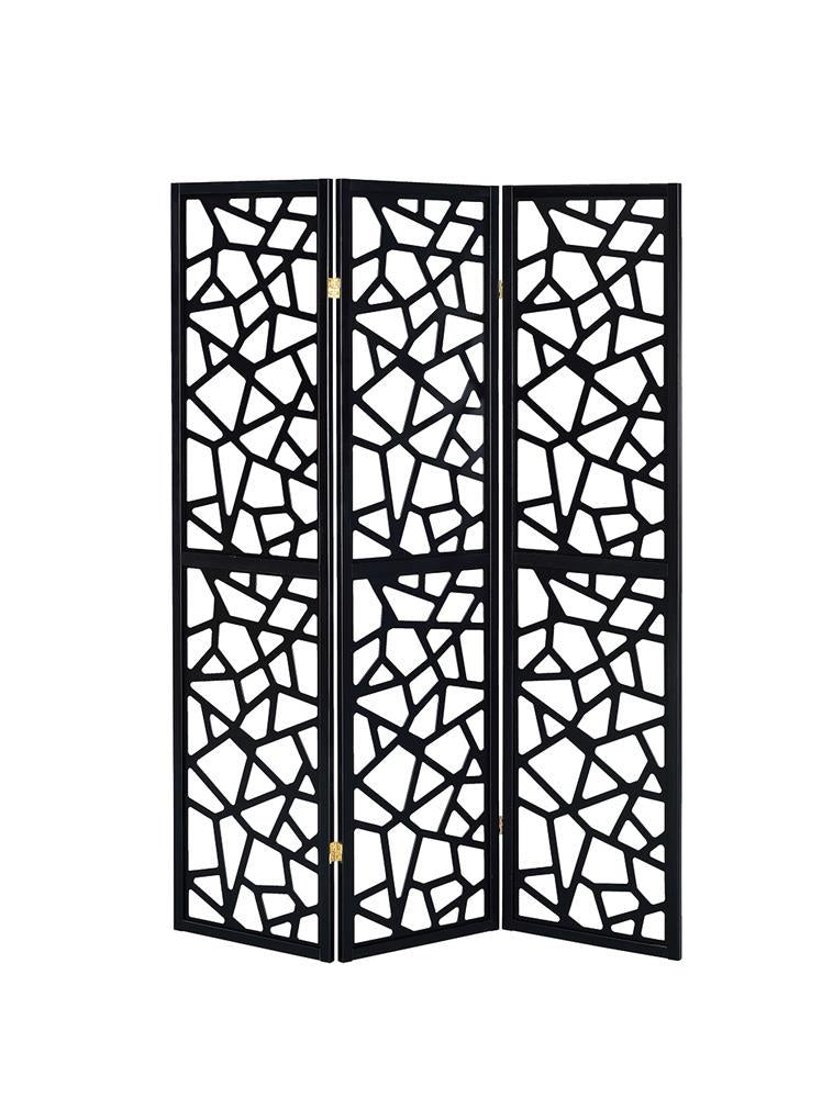 Nailan 3-panel Open Mosaic Pattern Room Divider Black - Furniture Now (CA)
