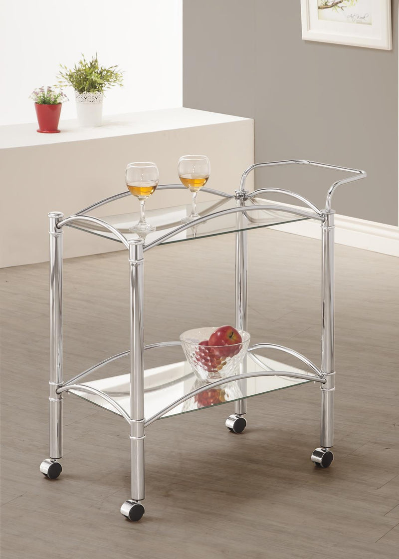Shadix 2-tier Serving Cart with Glass Top Chrome and Clear - Furniture Now (CA)