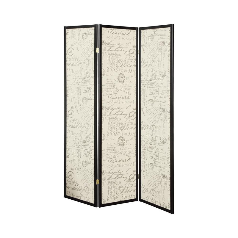 Felice 3-panel French Script Print Folding Screen Espresso - Furniture Now (CA)