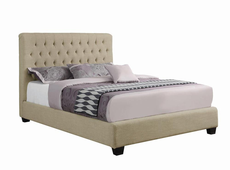 Chloe Tufted Upholstered Queen Bed Oatmeal - Furniture Now (CA)