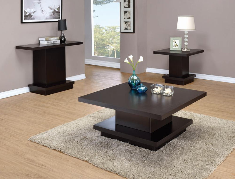 Reston Pedestal Square End Table Cappuccino - Furniture Now (CA)