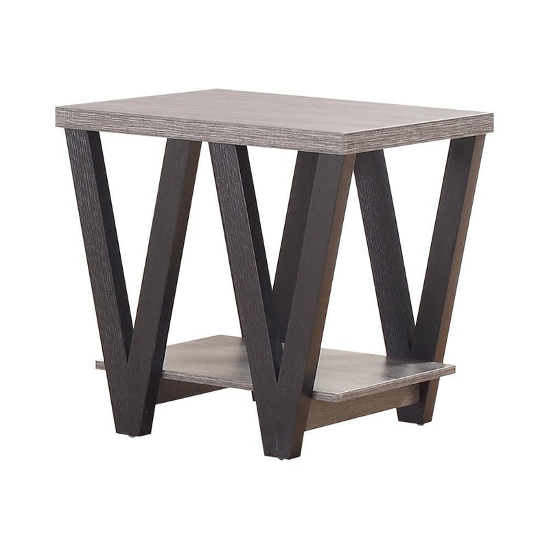 Stevens V-shaped End Table Black and Antique Grey - Furniture Now (CA)