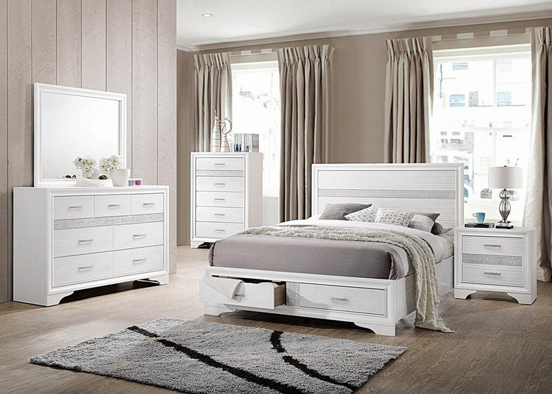 Miranda California King. E.King, & Queen 2-drawer Storage Bed Black & White - Furniture Now (CA)