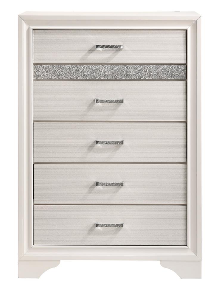 Miranda 5-drawer Chest White and Rhinestone - Furniture Now (CA)