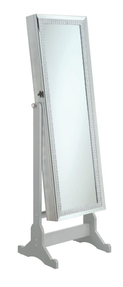 Elle Jewelry Cheval Mirror with Crytal Trim Silver - Furniture Now (CA)