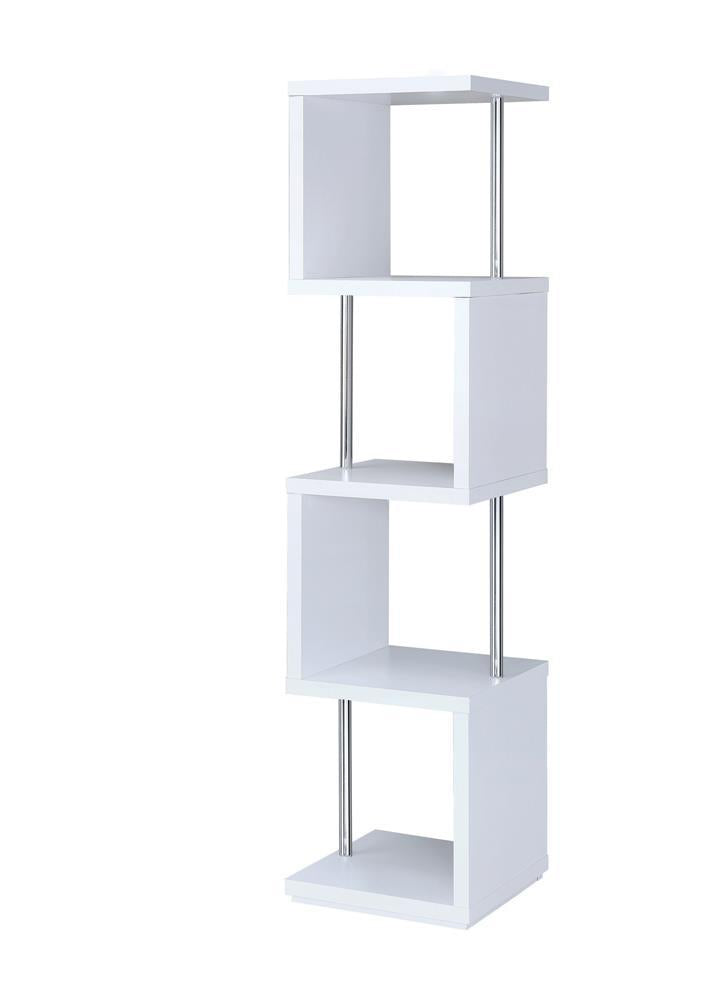 Baxter 4-shelf Bookcase White and Chrome - Furniture Now (CA)