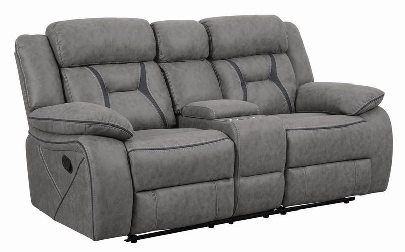 Higgins Pillow Top Arm Motion Loveseat with Console Grey - Furniture Now (CA)
