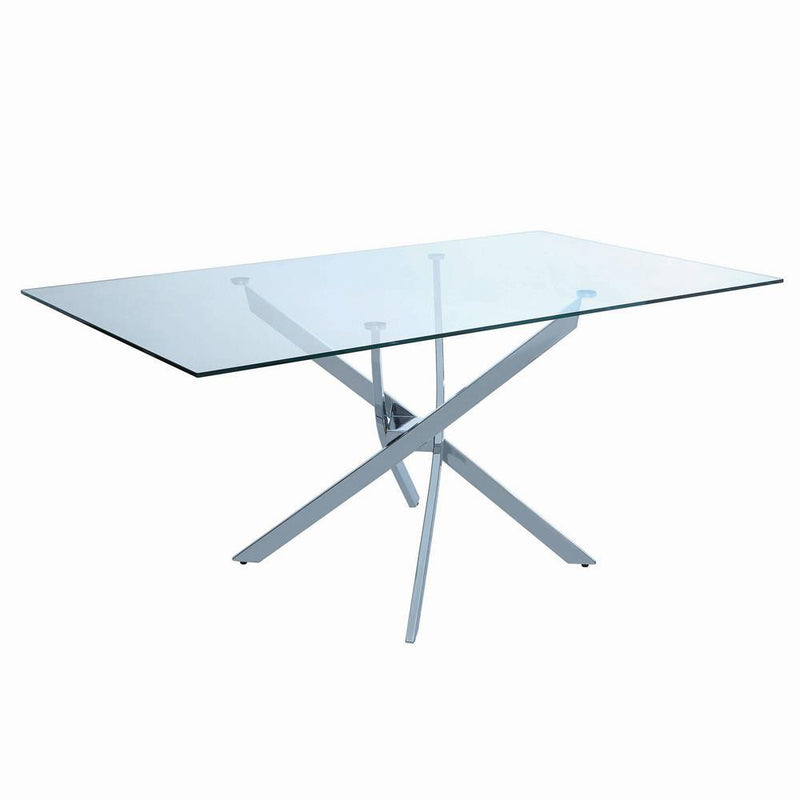 Carmelo X-shaped Dining Table Chrome and Clear - Furniture Now (CA)