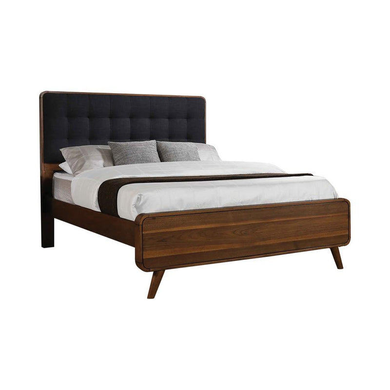 Robyn California King, E.King, & Queen Bed with Upholstered Headboard Dark Walnut - Furniture Now (CA)