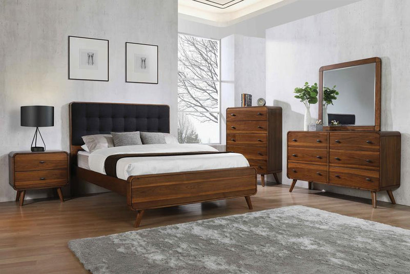 Robyn California King, E.King, & Queen Bed with Upholstered Headboard Dark Walnut - Furniture Now (CA)