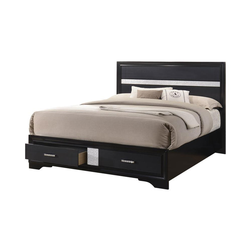 Miranda California King. E.King, & Queen 2-drawer Storage Bed Black & White - Furniture Now (CA)