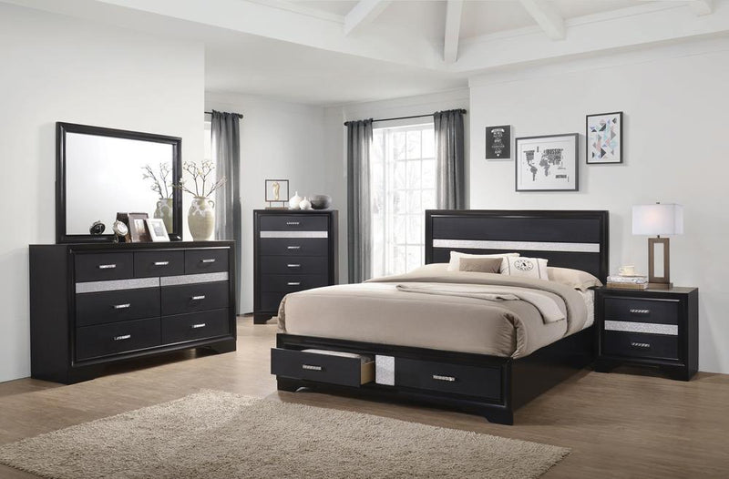 Miranda California King. E.King, & Queen 2-drawer Storage Bed Black & White - Furniture Now (CA)