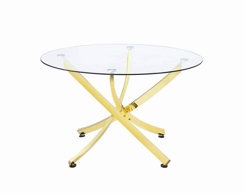 Beckham Round Dining Table Brass and Clear - Furniture Now (CA)