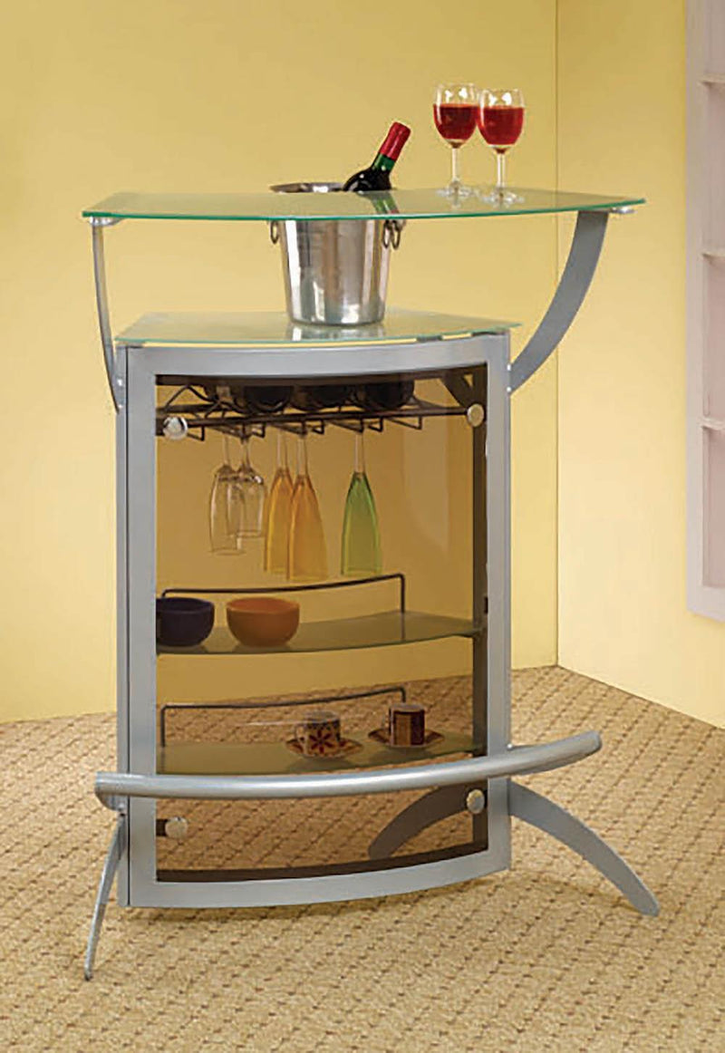 Dallas 2-shelf Home Bar Silver and Frosted Glass - Furniture Now (CA)