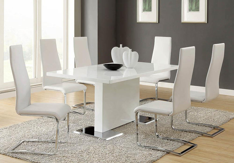 Anges T-shaped Pedestal Dining Table Glossy White - Furniture Now (CA)