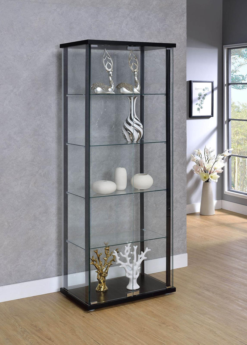 Delphinium 5-shelf Glass Curio Cabinet Black and Clear - Furniture Now (CA)