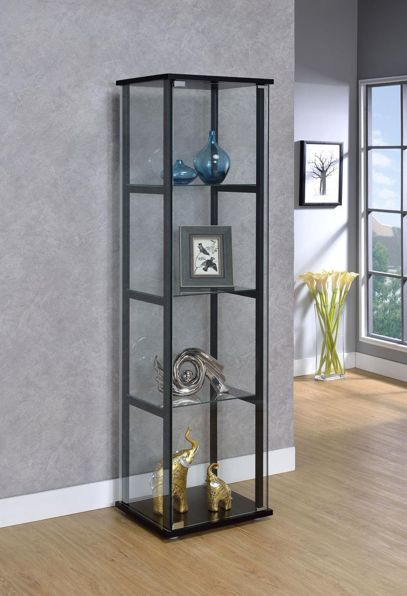 Cyclamen 4-shelf Glass Curio Cabinet Black and Clear - Furniture Now (CA)