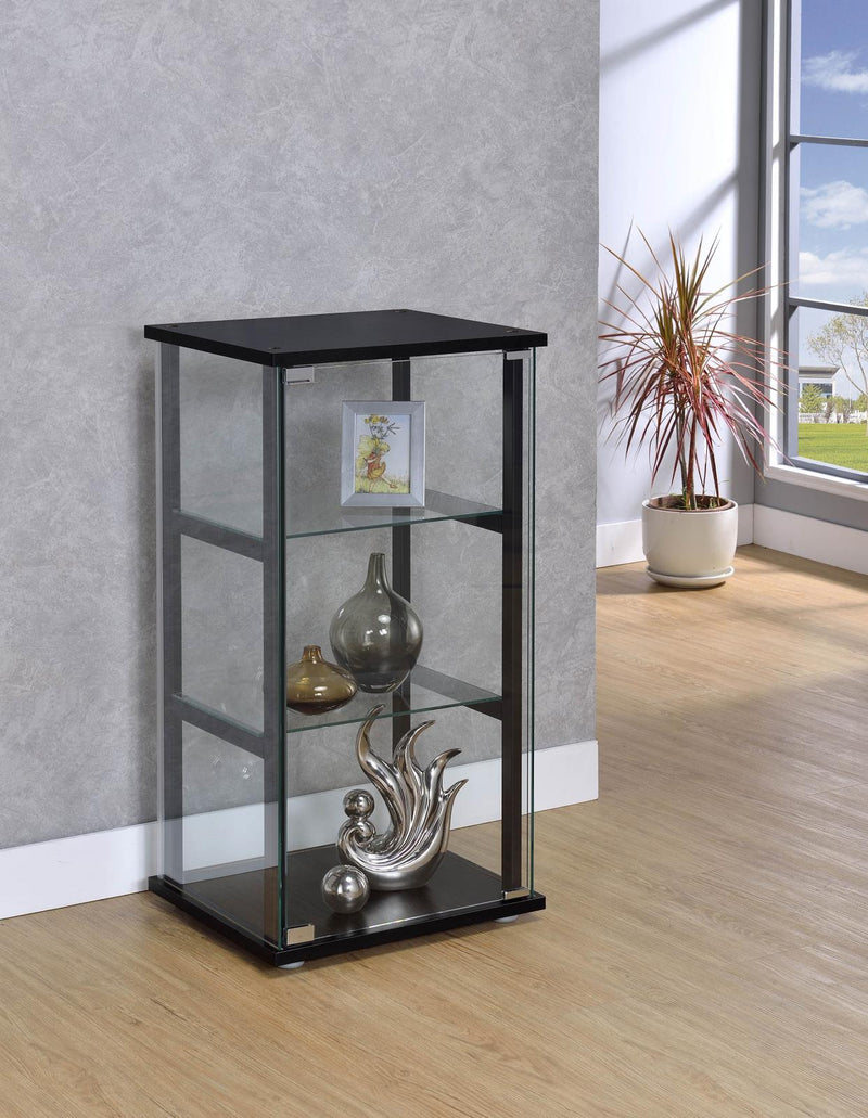Cyclamen 3-shelf Glass Curio Cabinet Black and Clear - Furniture Now (CA)