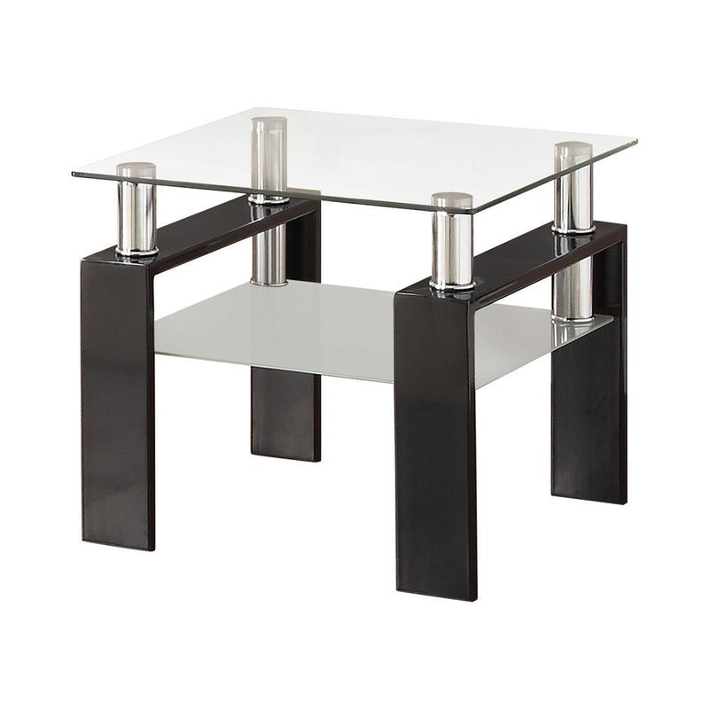 Dyer Tempered Glass End Table with Shelf Black - Furniture Now (CA)