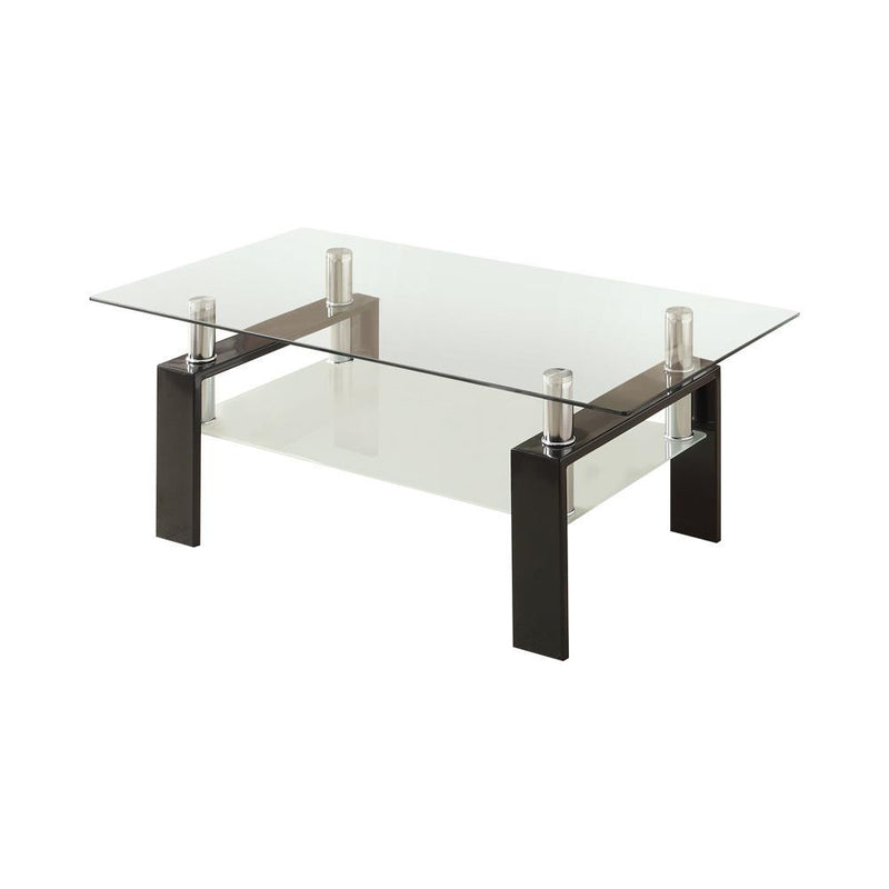 Dyer Tempered Glass Coffee Table with Shelf Black - Furniture Now (CA)