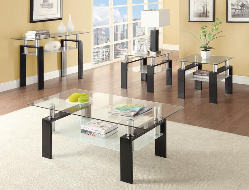 Dyer Tempered Glass Sofa Table with Shelf Black - Furniture Now (CA)