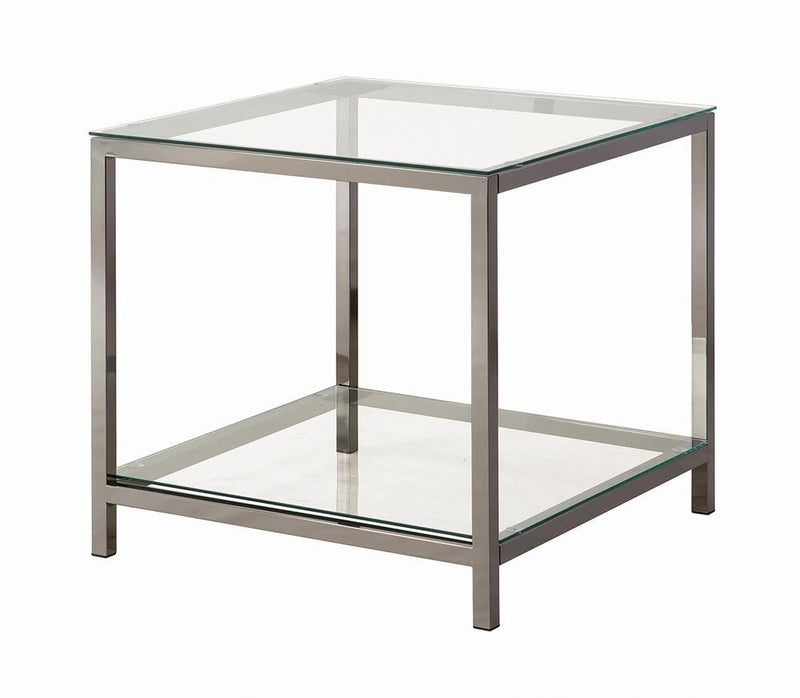Trini End Table with Glass Shelf Black Nickel - Furniture Now (CA)
