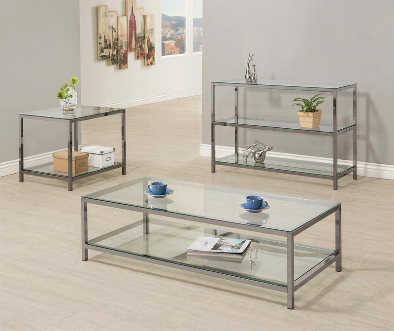 Trini End Table with Glass Shelf Black Nickel - Furniture Now (CA)