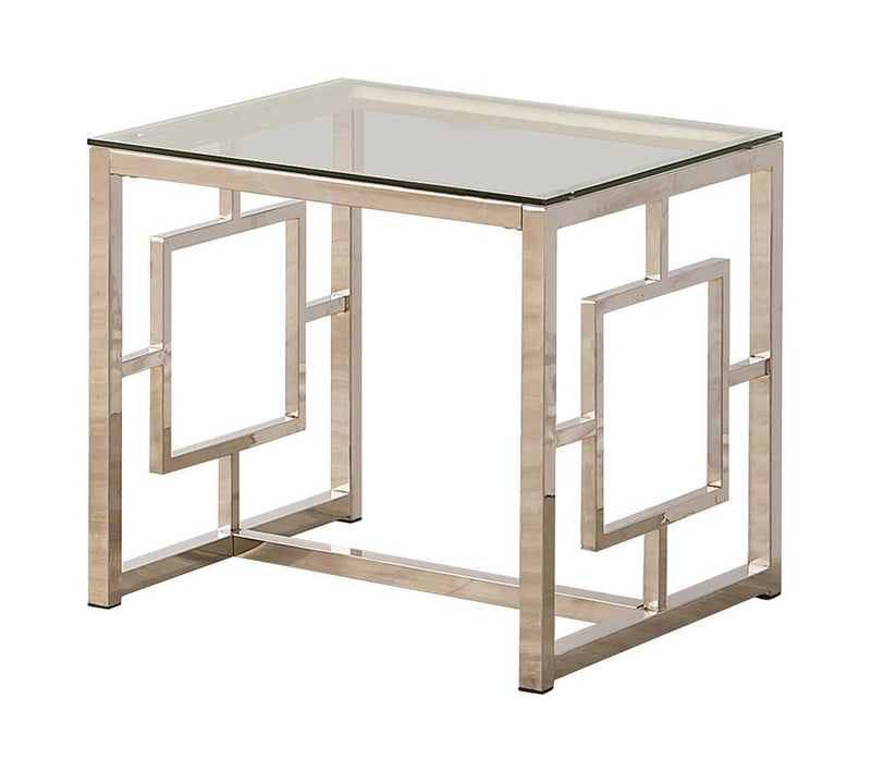 Merced Square Tempered Glass Top End Table Nickel - Furniture Now (CA)