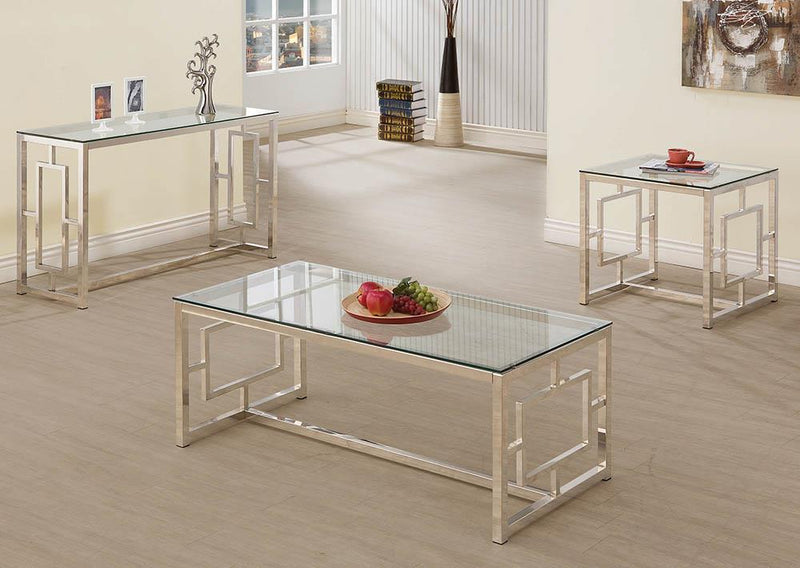 Merced Rectangle Glass Top Sofa Table Nickel - Furniture Now (CA)