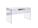 Dobrev 2-drawer Writing Desk Glossy White and Clear - Furniture Now (CA)