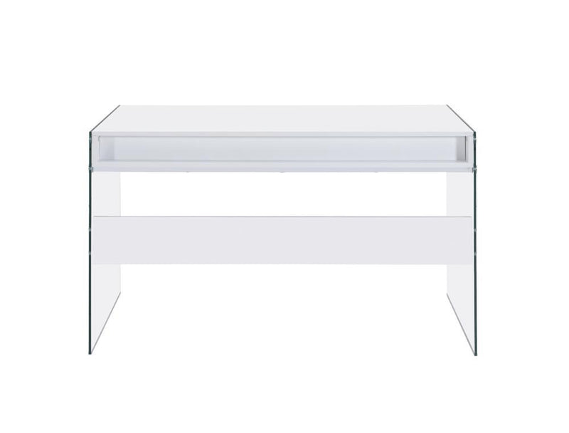 Dobrev 2-drawer Writing Desk Glossy White and Clear - Furniture Now (CA)