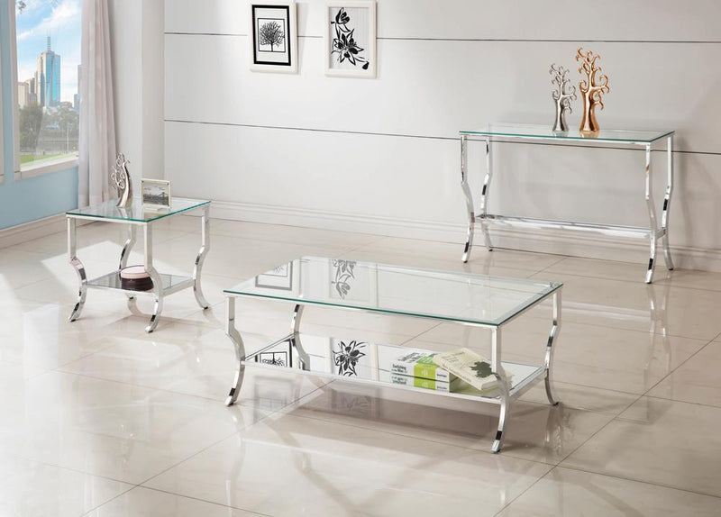 Saide Rectangular Coffee Table with Mirrored Shelf Chrome - Furniture Now (CA)