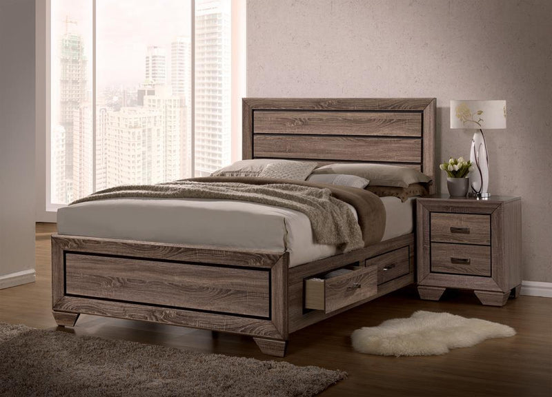 Kauffman California King, Eastren King & Queen Storage Bed Washed Taupe - Furniture Now (CA)
