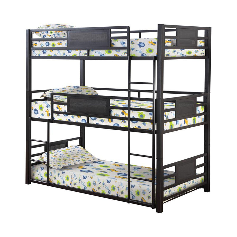 Rogen Twin Triple Bunk Bed Dark Bronze - Furniture Now (CA)
