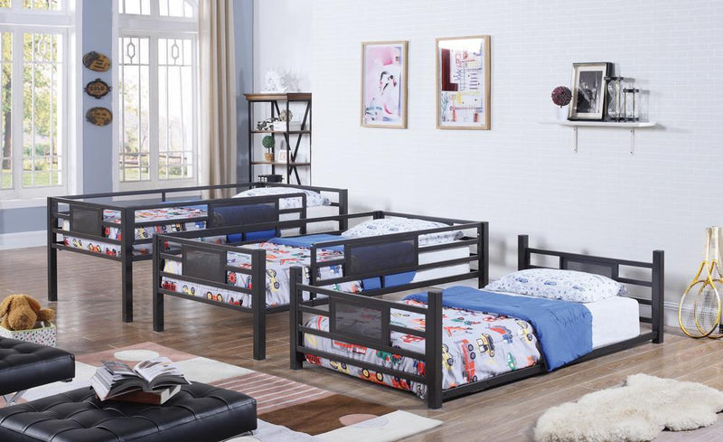 Rogen Twin Triple Bunk Bed Dark Bronze - Furniture Now (CA)