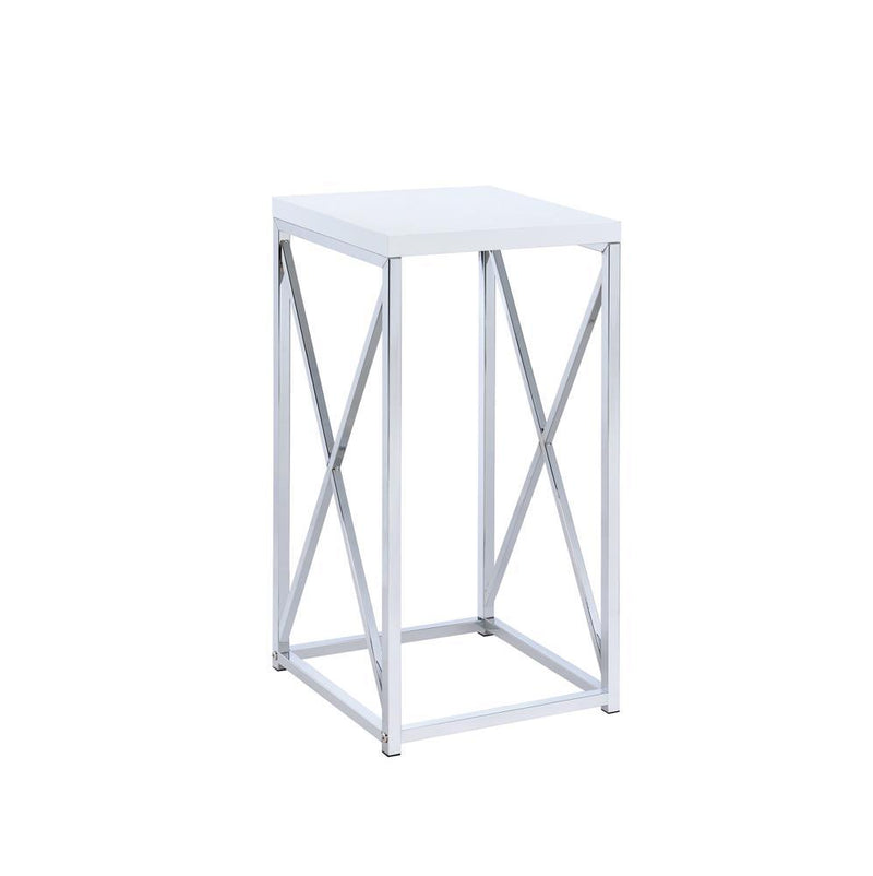 Edmund Accent Table with X-cross Glossy White and Chrome - Furniture Now (CA)