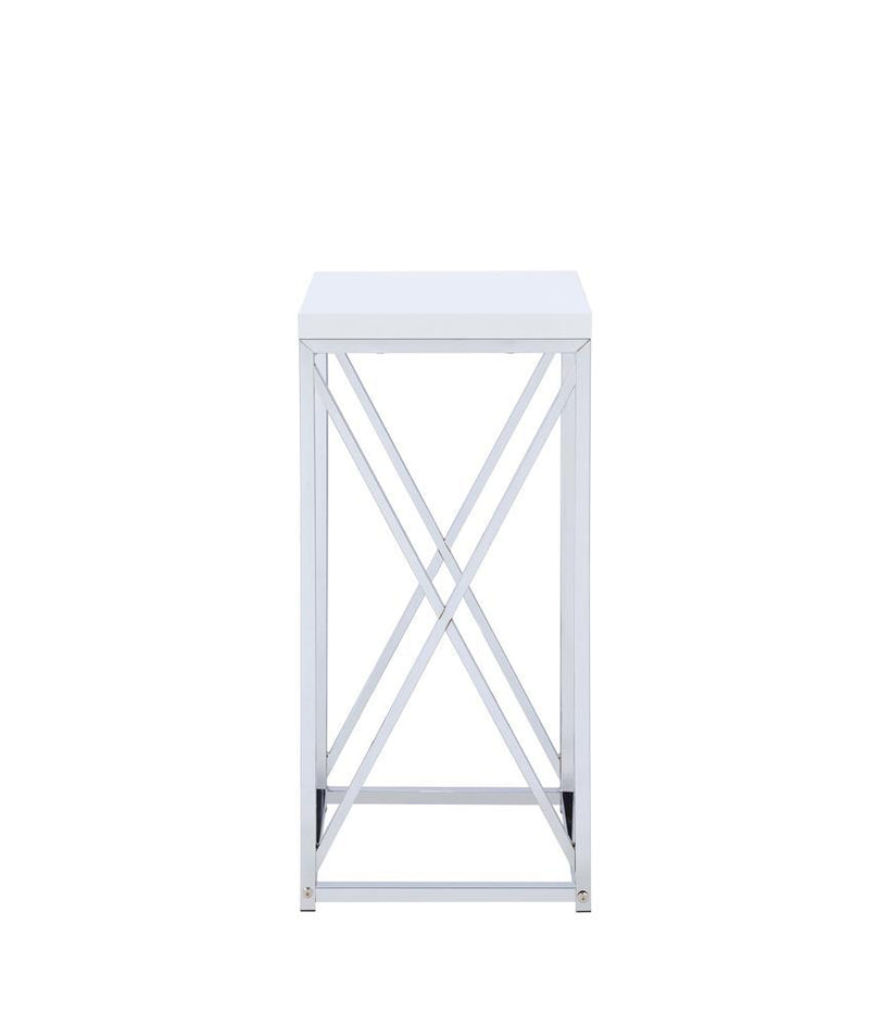 Edmund Accent Table with X-cross Glossy White and Chrome - Furniture Now (CA)