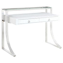 Gemma 2-drawer Writing Desk Glossy White and Chrome - Furniture Now (CA)