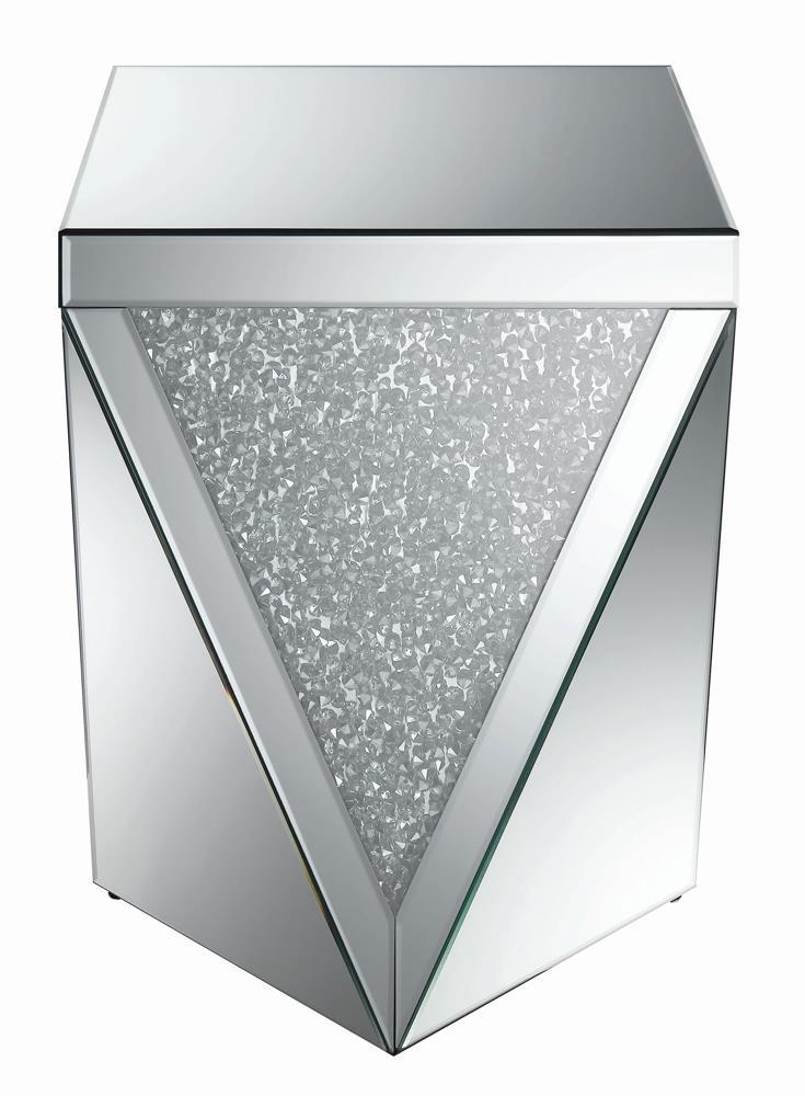 Amore Square End Table with Triangle Detailing Silver and Clear Mirror - Furniture Now (CA)