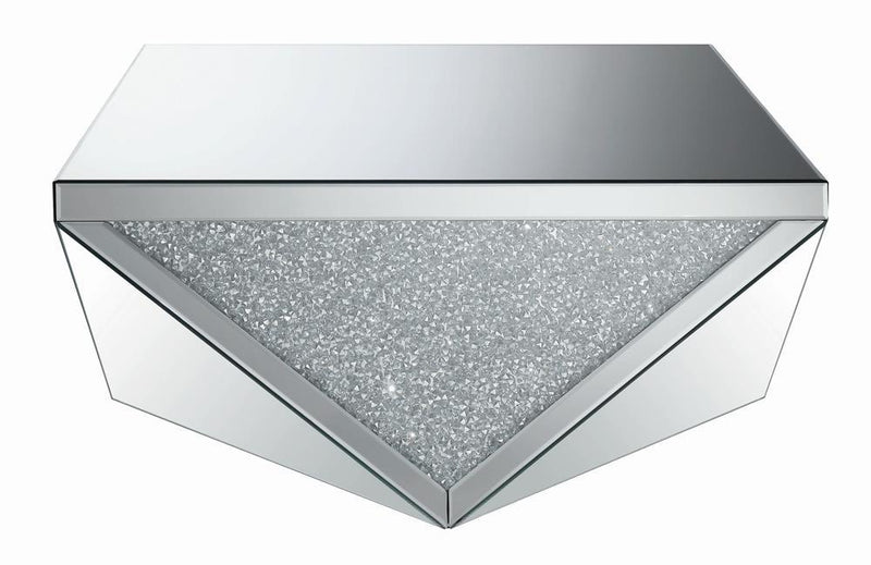 Amore Square Coffee Table with Triangle Detailing Silver and Clear Mirror - Furniture Now (CA)