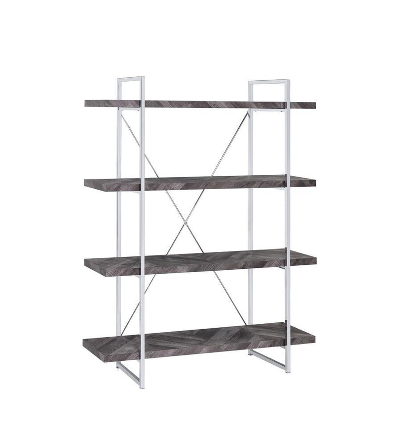 Grimma 4-shelf Bookcase Rustic Grey Herringbone - Furniture Now (CA)